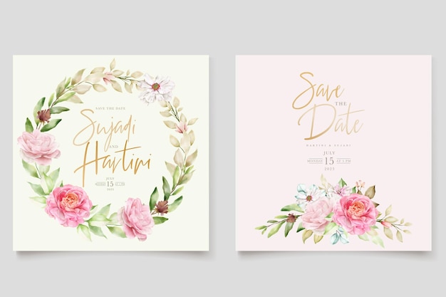Elegante set di carte di nozze floreali ad acquerello