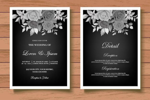 Elegant watercolor floral wedding card with dark floral leaves