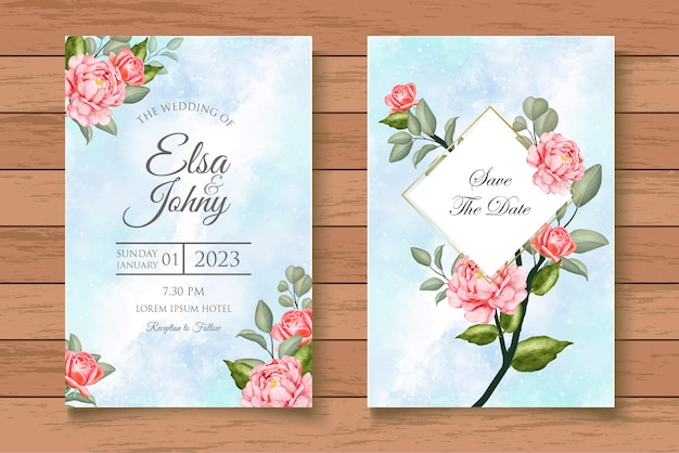 Vettore insieme di carta elegante dell'acquerello floreale matrimonio invito