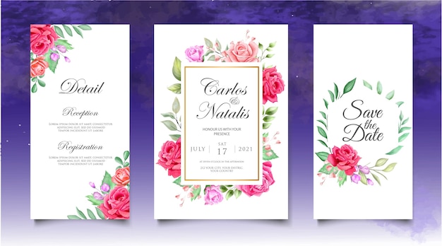 Elegant watercolor floral wedding invitation template