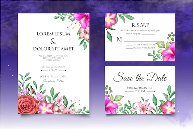 Elegant watercolor floral wedding invitation template
