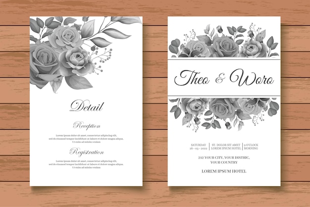 Elegant watercolor floral wedding invitation with dark flowers