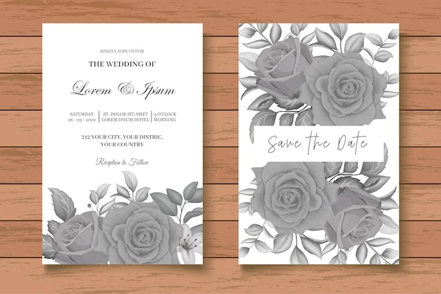 Vector elegant watercolor floral wedding invitation with dark flowers