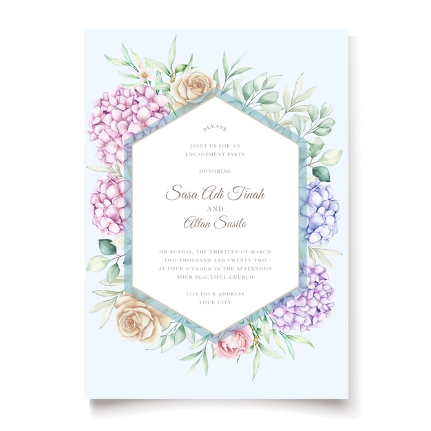 elegant watercolor hydrangea floral wedding invitation card set