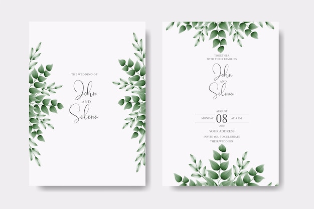 Elegant watercolor leaf wedding invitation card