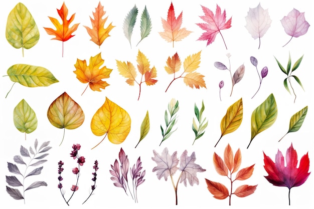 Elegant Watercolor Leaves and Flowers Clipart