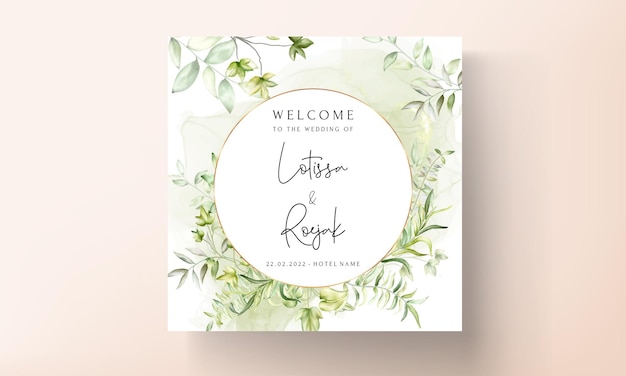 Vector elegant watercolor leaves wedding card template