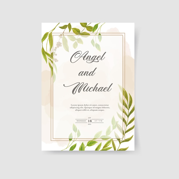 elegant watercolor leaves wedding invitation card template watercolor vector illustration