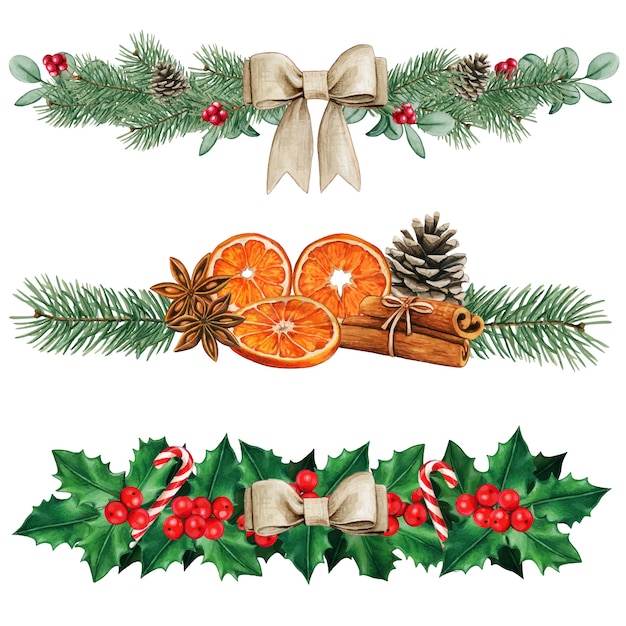 Elegant watercolor natural christmas dividers