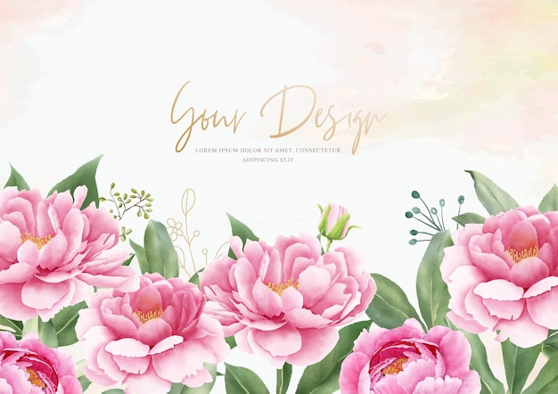 Elegante set di carte di nozze con peonie ad acquerello