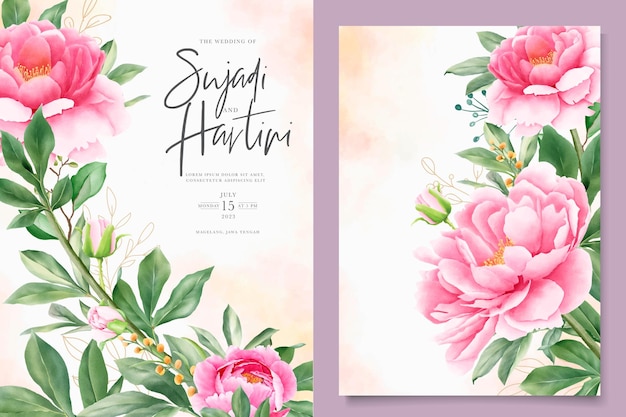 elegant watercolor peonies wedding invitation card set