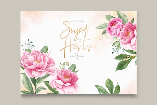 Elegante set di carte di invito a nozze con peonie ad acquerello