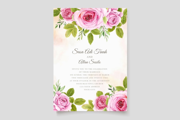 Elegante set di carte di nozze con rose ad acquerello