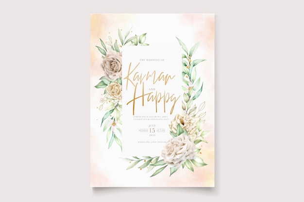 Vector elegant watercolor soft rose wedding invitation set