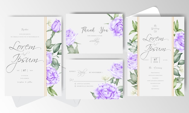 Elegant watercolor wedding invitation card set template