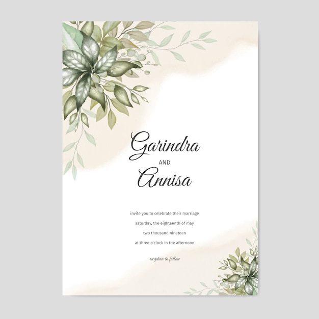 Elegant watercolor wedding invitation card template design with roses and leaves