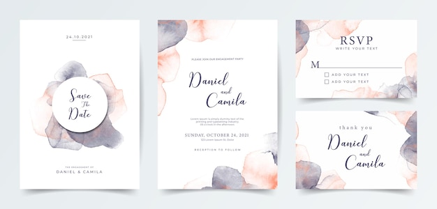 Vector elegant watercolor wedding invitation card template