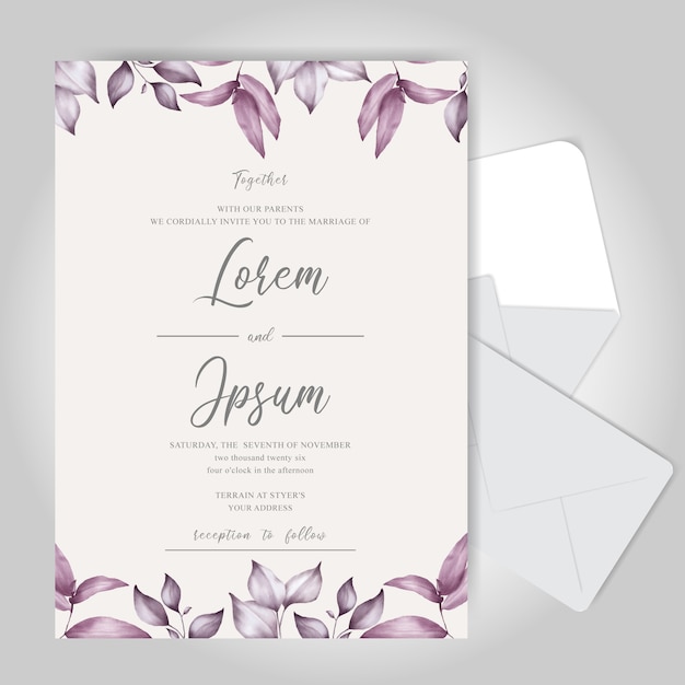 エレガントな水彩結婚式の招待カードテンプレート