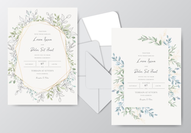 Elegant Watercolor Wedding Invitation Cards with Beautiful Leaves