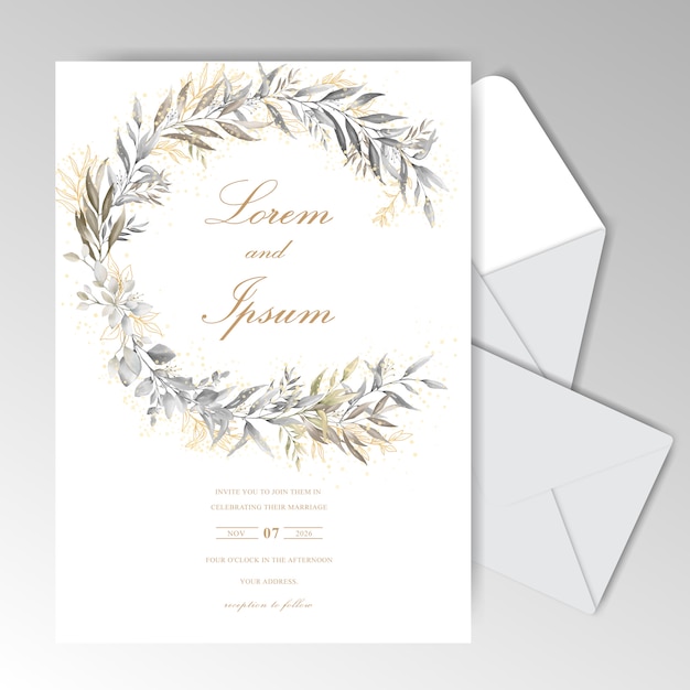 Elegant Watercolor Wedding Stationary with Beautiful Leaves