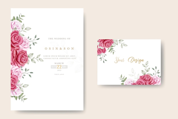 Elegant wedding card design with beautiful roses  template