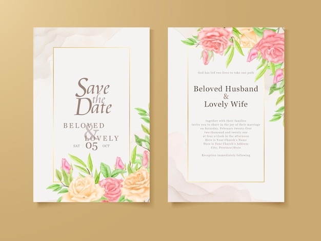 Elegant wedding card floral watercolor template