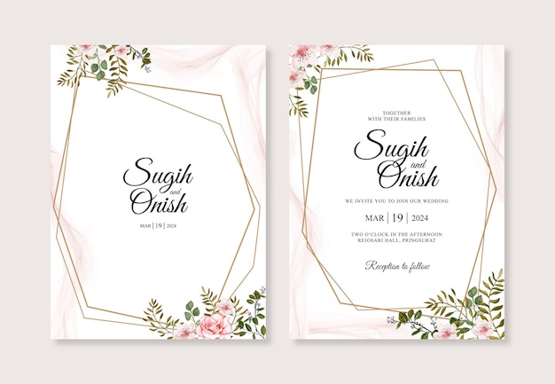 Modello di invito carta di matrimonio elegante con acquerello floreale