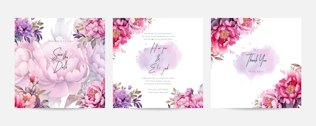 エレガントなウェディングカードの招待状のテーマ 紫のロマンチックなウェディング・カードのテンプレート