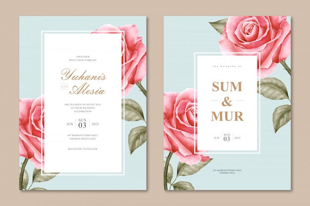 Vector elegant wedding card set template with rose flower