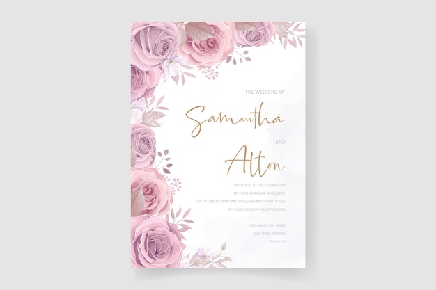 Элегантный шаблон свадебной открытки с орнаментом из цветущих роз