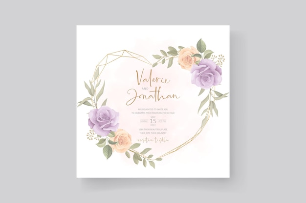 Elegant wedding card template with blooming rose ornament