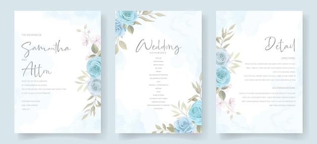 Elegant wedding card template with blooming rose ornament