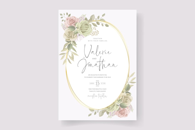 Elegant wedding card template with blooming rose ornament