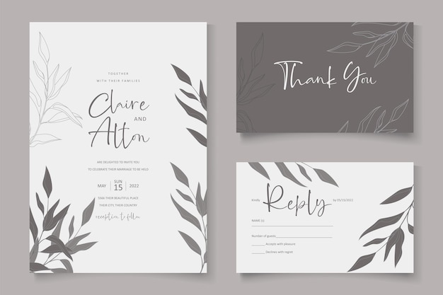 Elegant wedding card template with eucalyptus leaf ornament