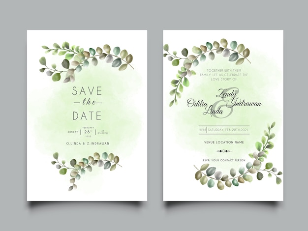 Vector elegant wedding card template with greenery floral design