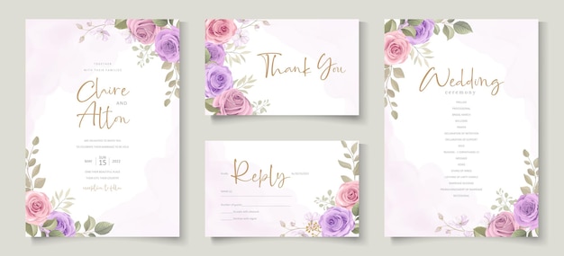 Elegant wedding card template with soft floral and leaves ornament