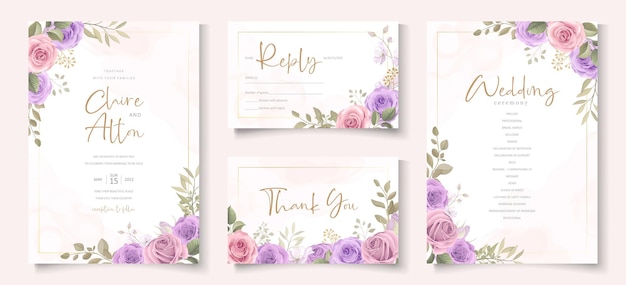 Elegant wedding card template with soft floral and leaves ornament