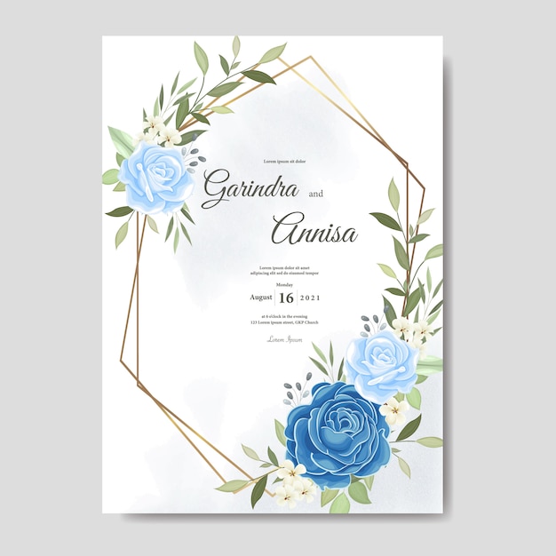 Elegant wedding card with beautiful floral and leaves template premium vector