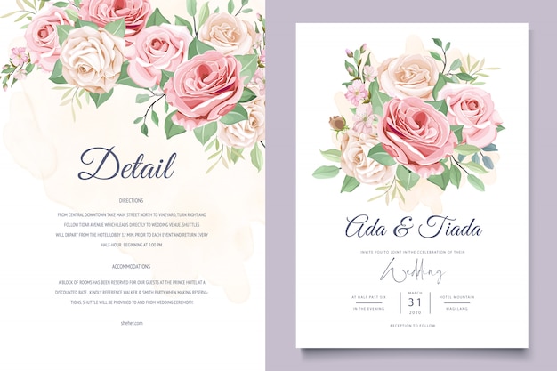 Elegant wedding card with beautiful floral and leaves template