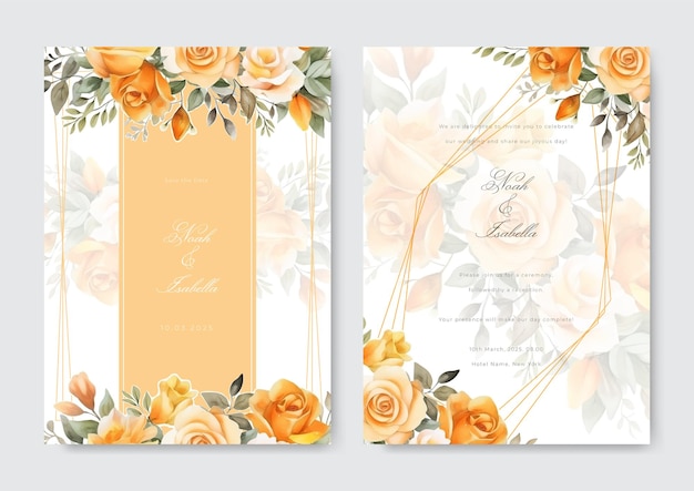 Elegant wedding card with beautiful floral and leaves template