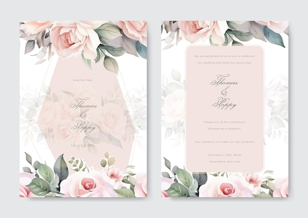 Vector elegant wedding card with beautiful floral and leaves template