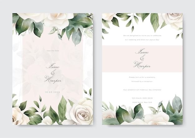 elegant wedding card with beautiful floral and leaves template