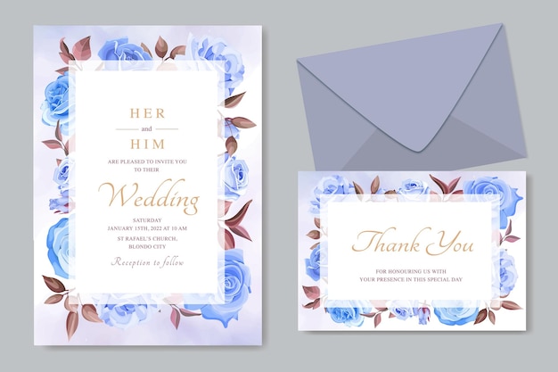 Elegant wedding card with blue roses