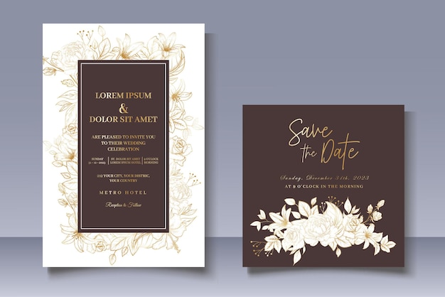 Elegant Wedding Card with Golden Floral Decoration