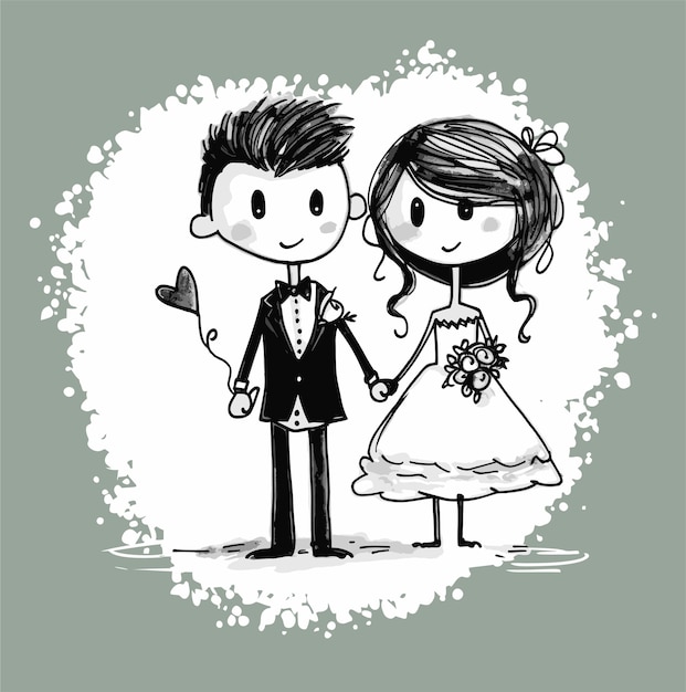 Vector elegant wedding couple silhouette