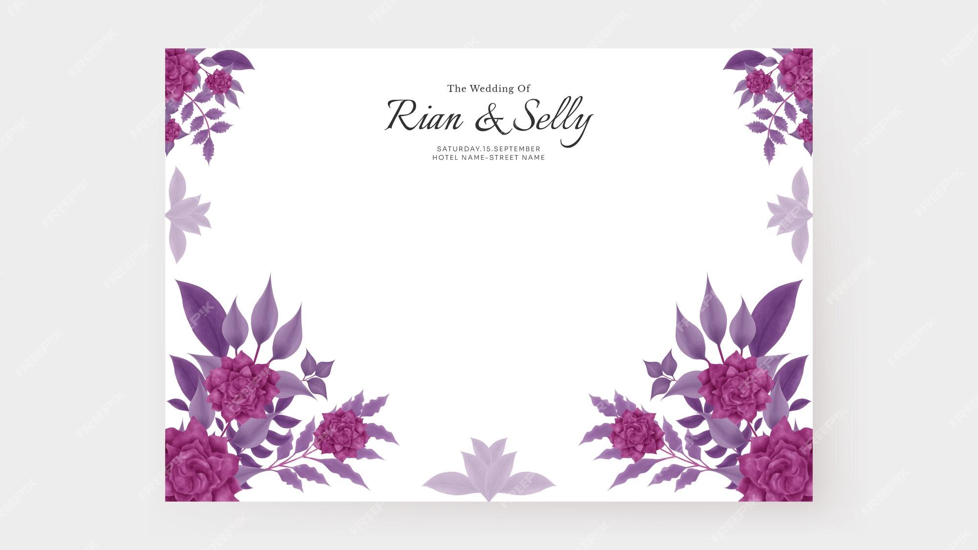 Premium Vector | Elegant wedding invitation background with watercolor  purple flower