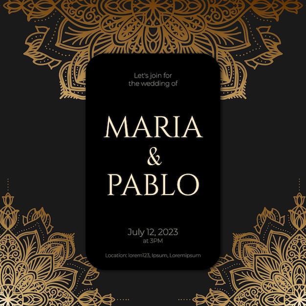 elegant wedding invitation in black and golden color