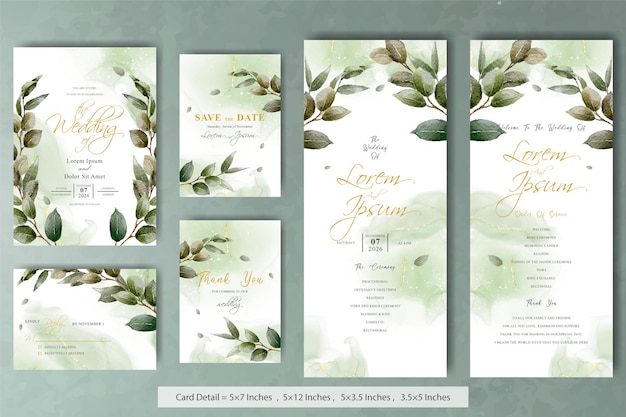Elegante pacchetto di biglietti d'invito per matrimonio con fiori ad acquerello disegnati a mano