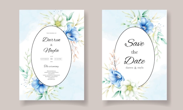 美しい花の装飾とエレガントな結婚式の招待カードのデザイン