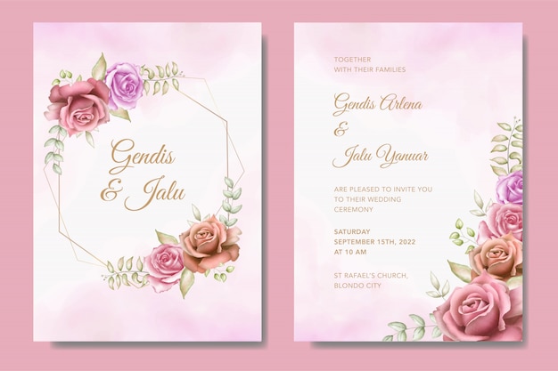 Elegant wedding invitation card set template with beautiful floral